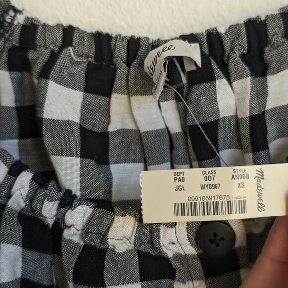 NWT Madewell Linen Puff-Sleeve Button-Front Crop Top in Gingham Check, sz XS - Picture 4 of 8